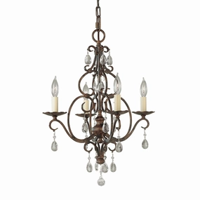 Feiss Chateau 4 Light Bronze Chandelier - Crystal Drops soft glow ceiling light