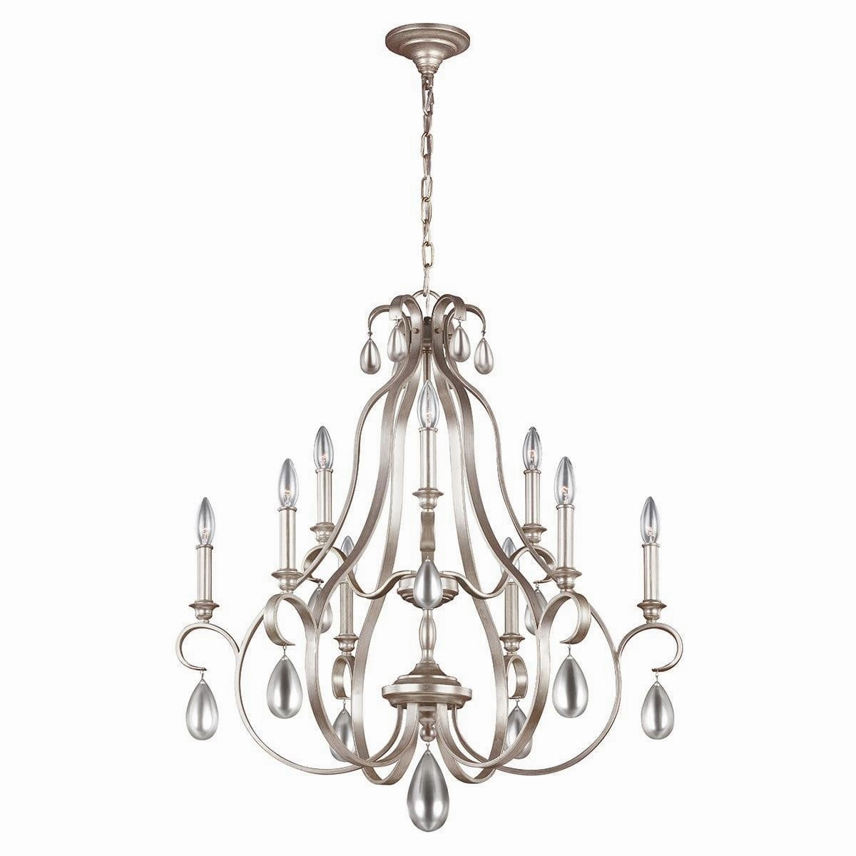 Feiss DeWitt 9 Light Chandelier Ceiling Light - Sunrise Silver white ceiling lamp