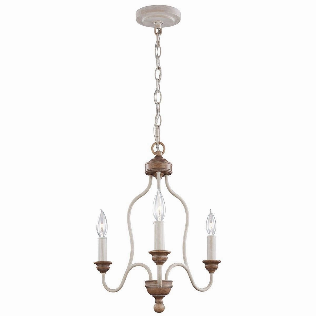 Feiss Hartsville 3 Light Chandelier - Chalk Washed Beechwood white ceiling lamp