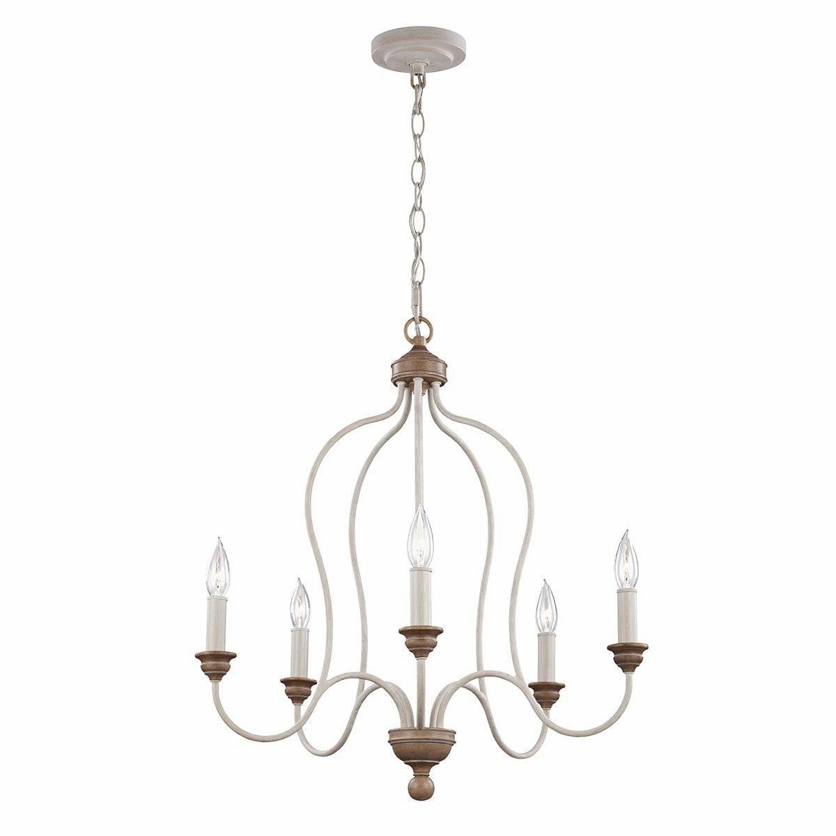 Feiss Hartsville 5 Light Chandelier - Chalk Washed Beechwood white ceiling lamp