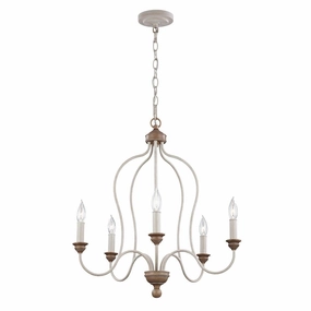 Feiss Hartsville 5 Light Chandelier - Chalk Washed Beechwood white ceiling lamp