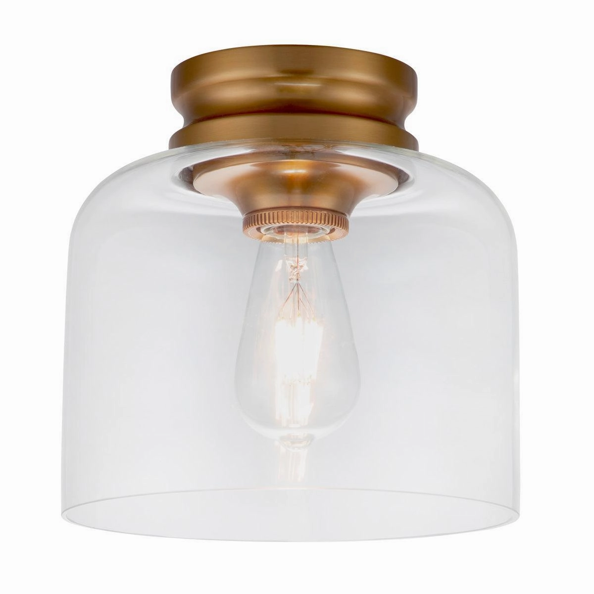 Feiss Hounslow 1 Light Brass Flush Light - Glass Shade white ceiling lamp
