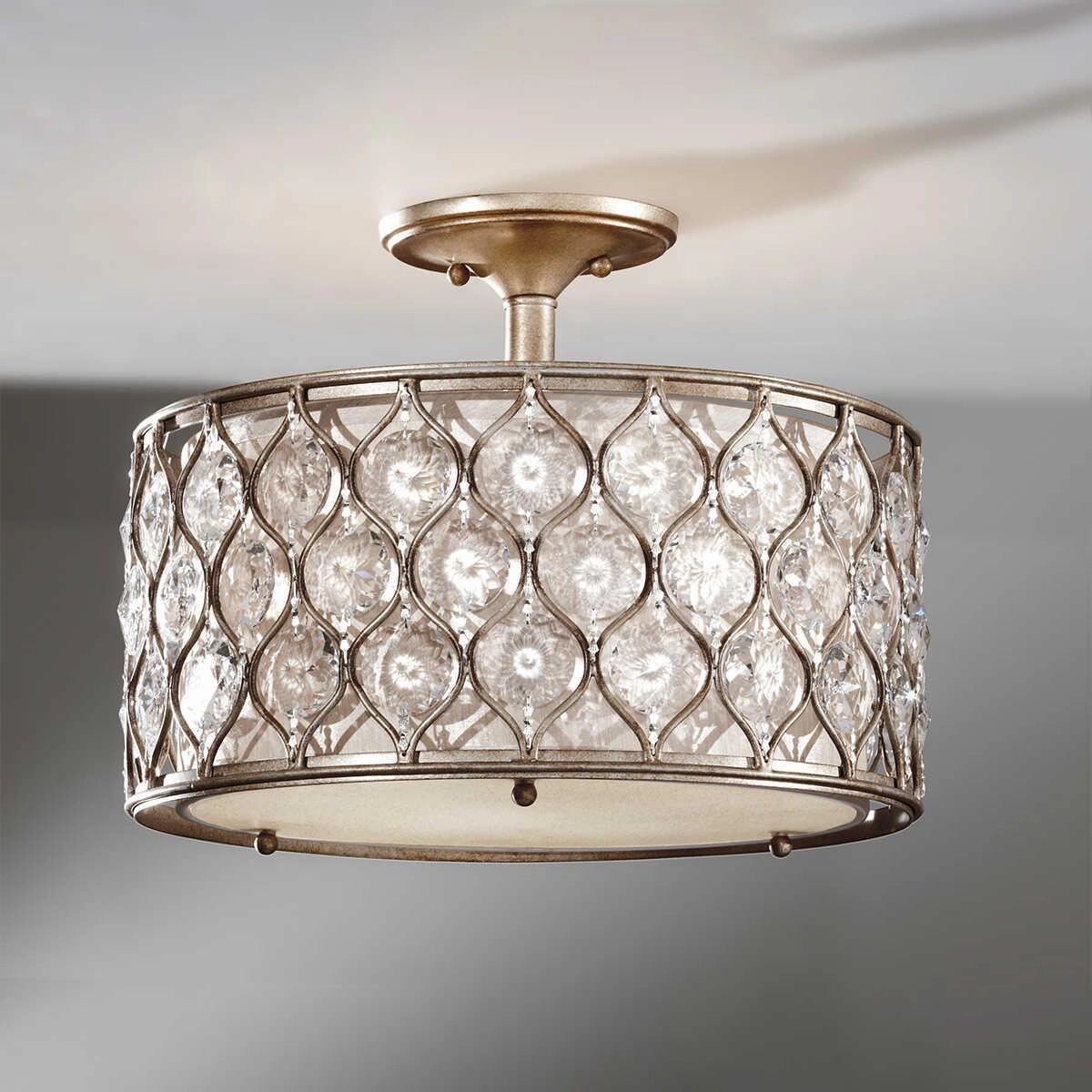 Feiss Lucia Semi-Flush Burnished Silver & Crystal Ceiling Light