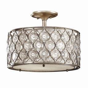 Feiss Lucia Semi-Flush Burnished Silver & Crystal Ceiling Light soft glow ceiling light
