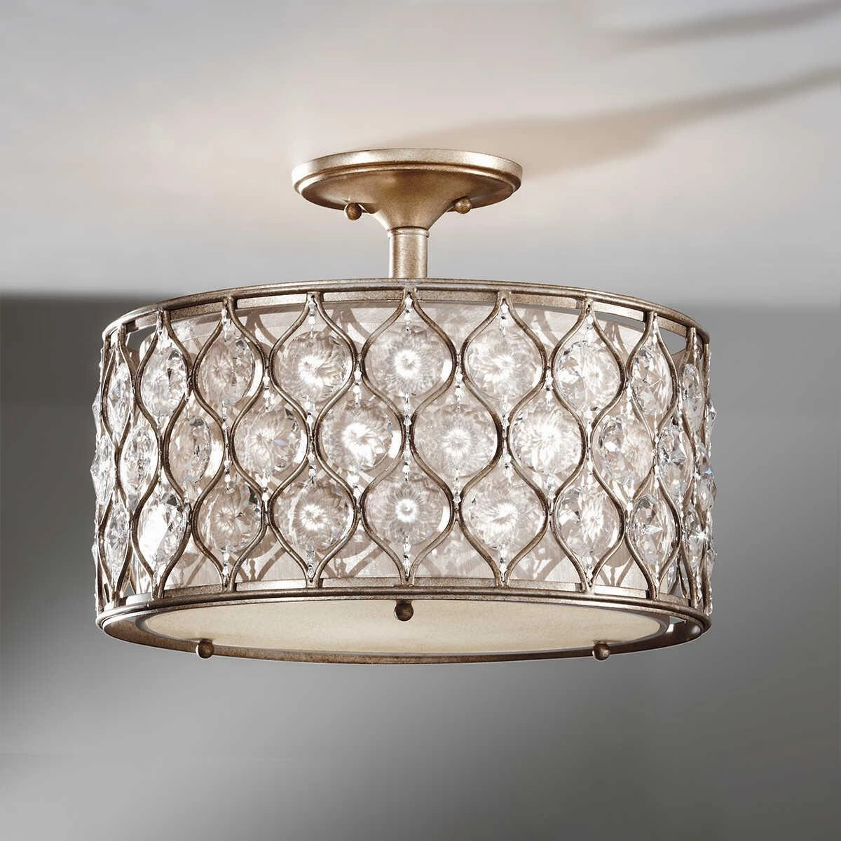 Feiss Lucia Semi-Flush Burnished Silver & Crystal Ceiling Light