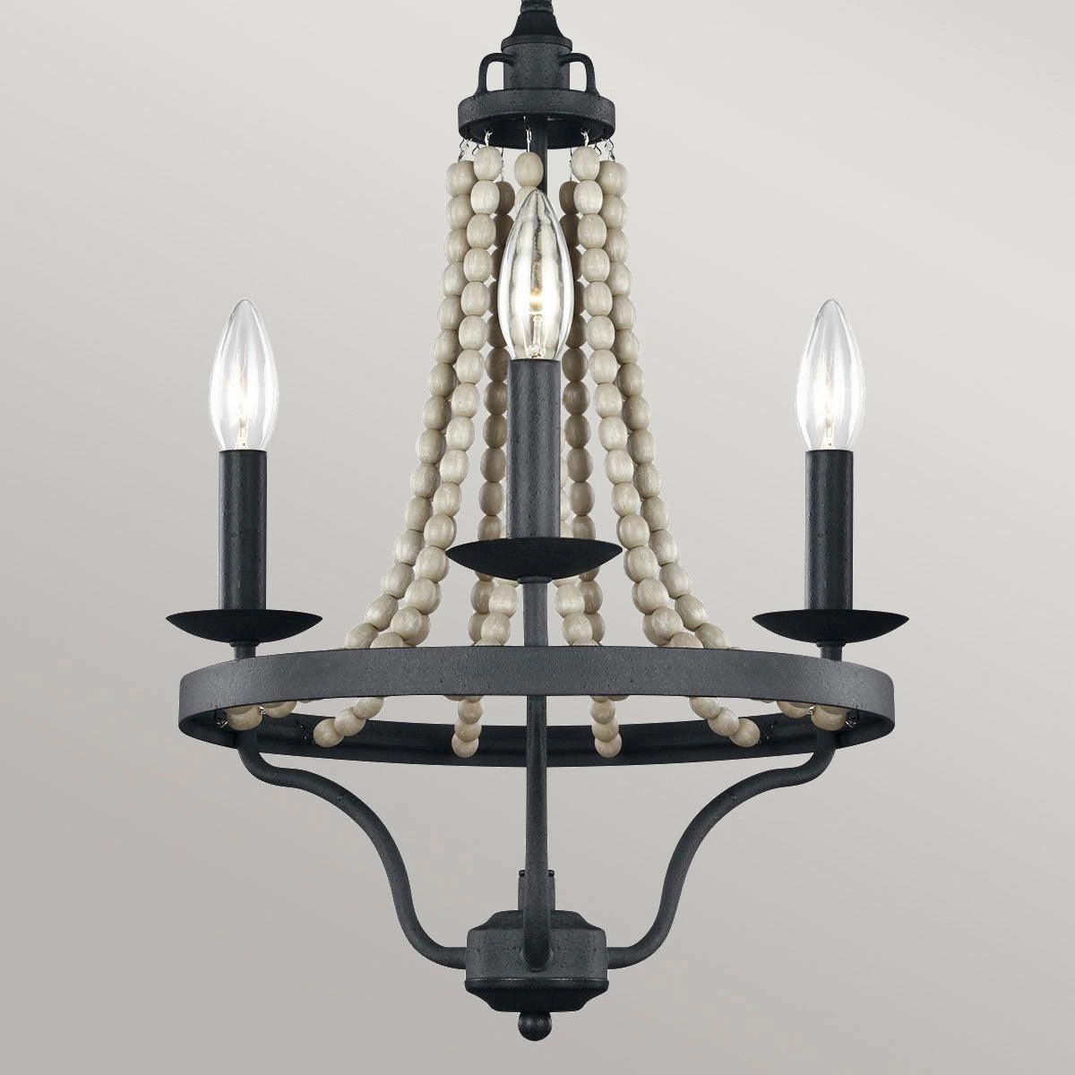 Feiss Nori 3 Light Zinc & Wood Chandelier