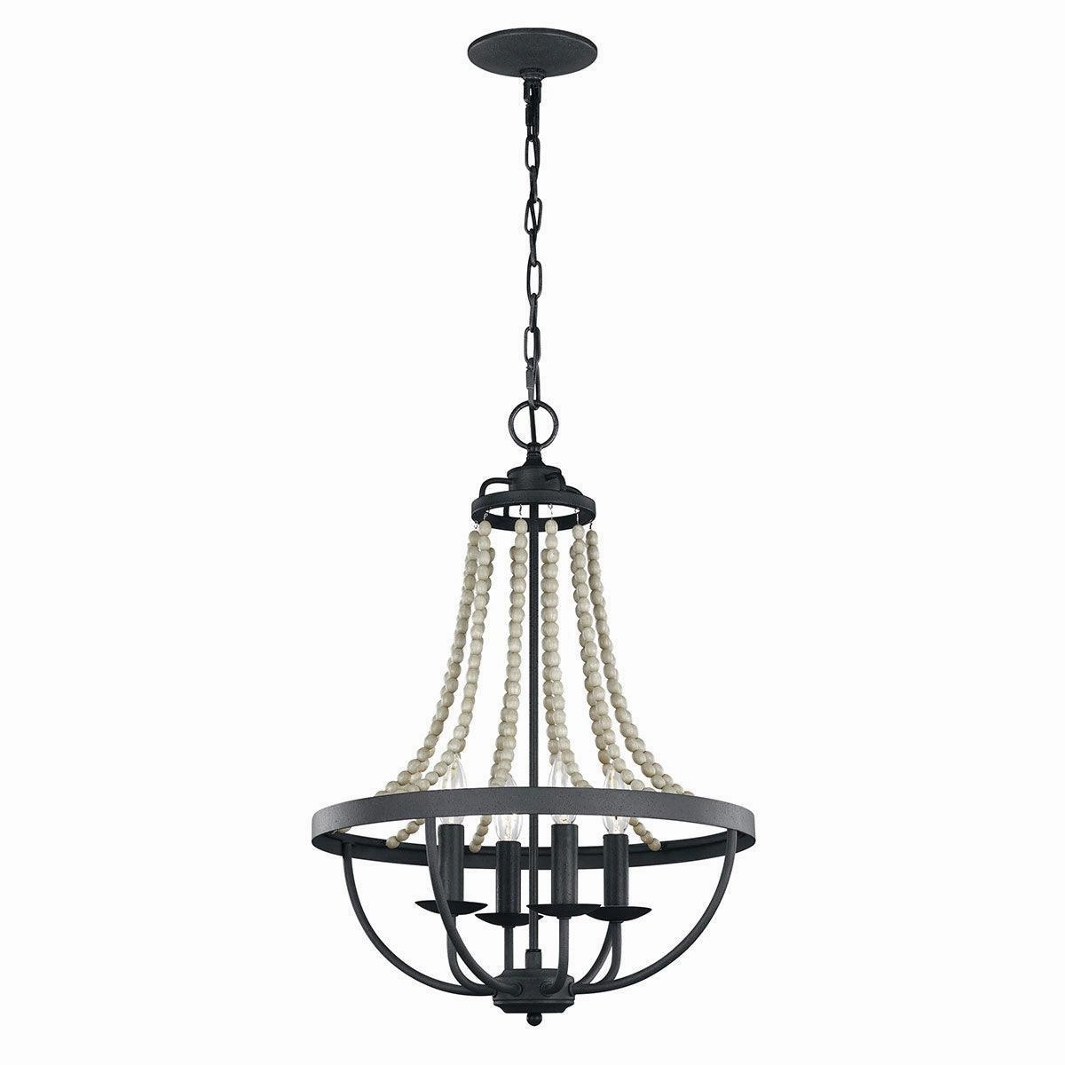 Feiss Nori 4 Light Zinc & Wood Bead Chandelier soft glow ceiling light