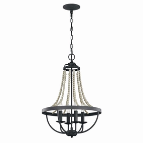 Feiss Nori 4 Light Zinc & Wood Bead Chandelier soft glow ceiling light