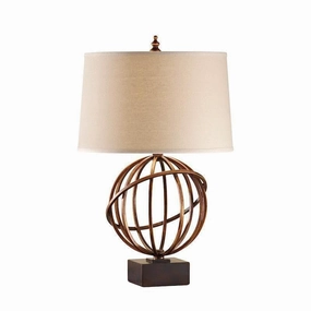 Feiss Spencer Gold And Dark Walnut Base Table Lamp & Shade energy-saving LED light