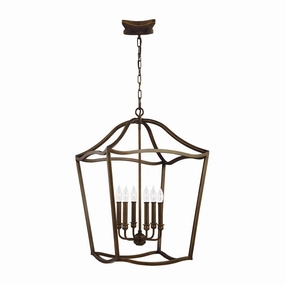 Feiss Yarmouth 6 Light Painted Aged Brass Ceiling Pendant soft glow ceiling light