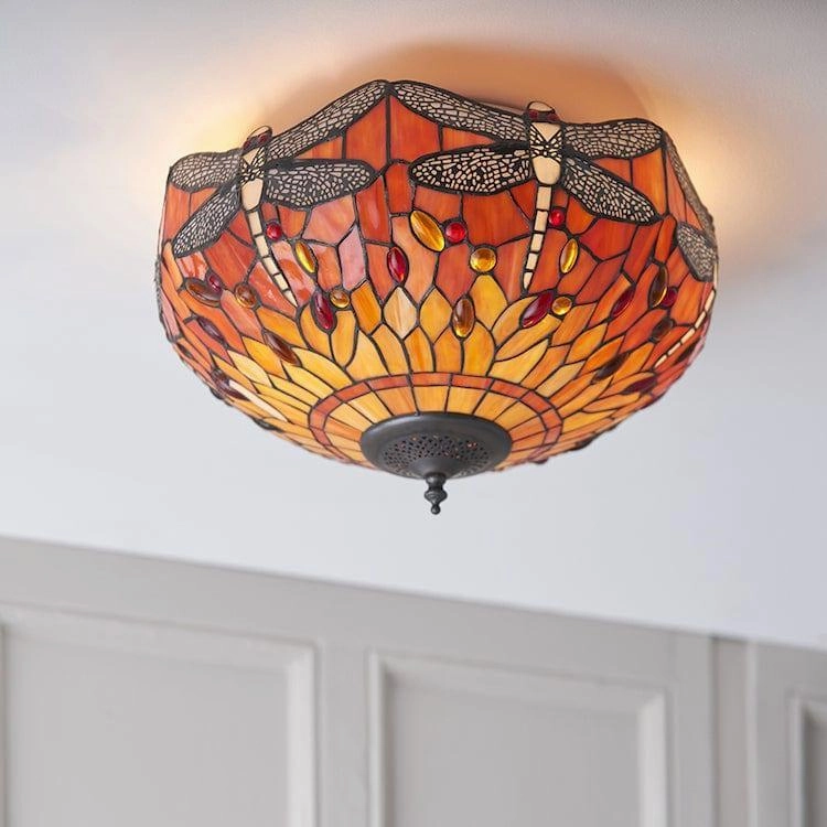 Flame Dragonfly 41cm Flush Tiffany 2 Light Ceiling Light recessed ceiling spot lamp