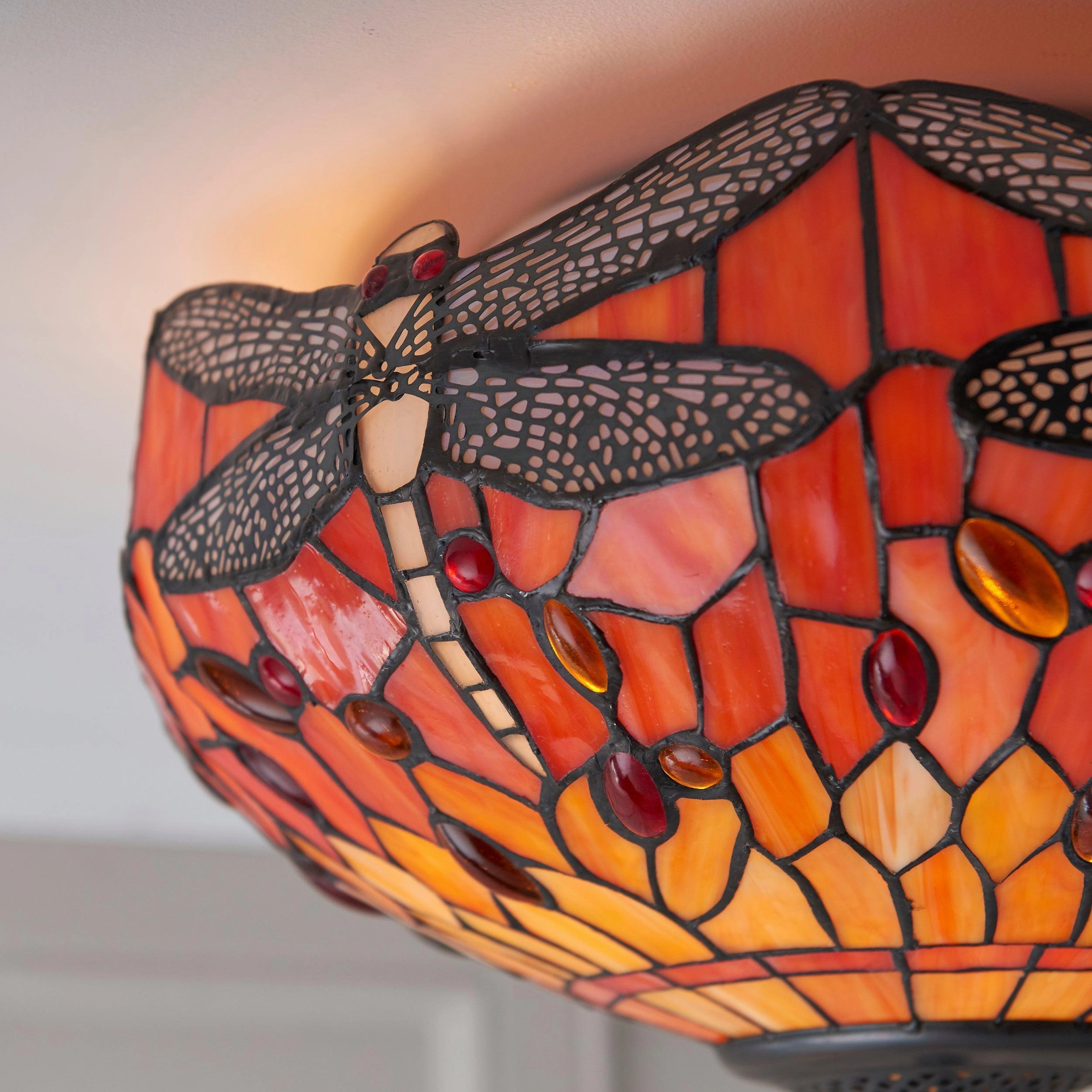 Flame Dragonfly 41cm Flush Tiffany 2 Light Ceiling Light