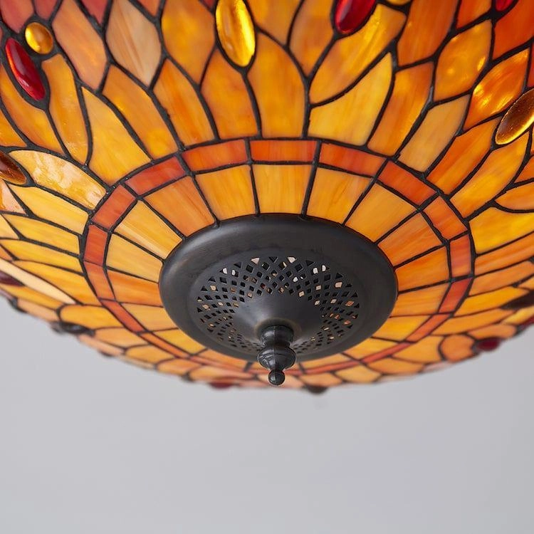 Flame Dragonfly 41cm Flush Tiffany 2 Light Ceiling Light