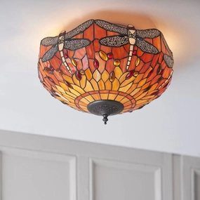 Flame Dragonfly 41cm Flush Tiffany 2 Light Ceiling Light recessed ceiling spot lamp