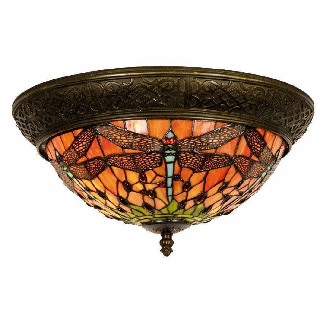 Flame Dragonfly Medium Flush Tiffany Ceiling Light recessed ceiling spot lamp
