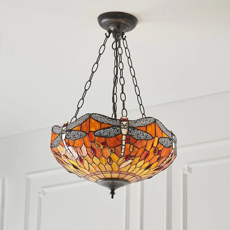 Flame Dragonfly Medium Inverted Tiffany Ceiling Light recessed ceiling spot lamp