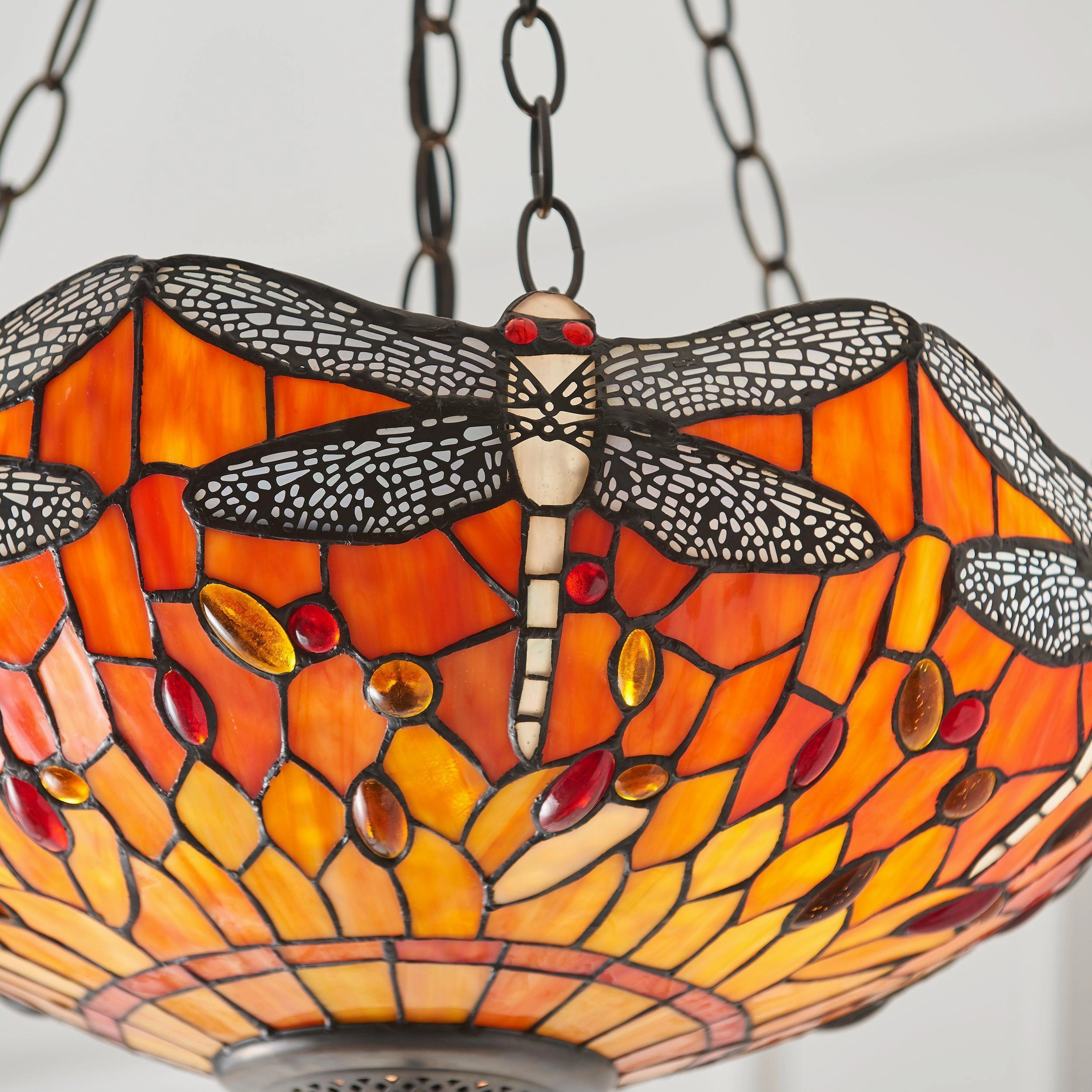 Flame Dragonfly Medium Inverted Tiffany Ceiling Light