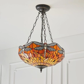 Flame Dragonfly Medium Inverted Tiffany Ceiling Light recessed ceiling spot lamp
