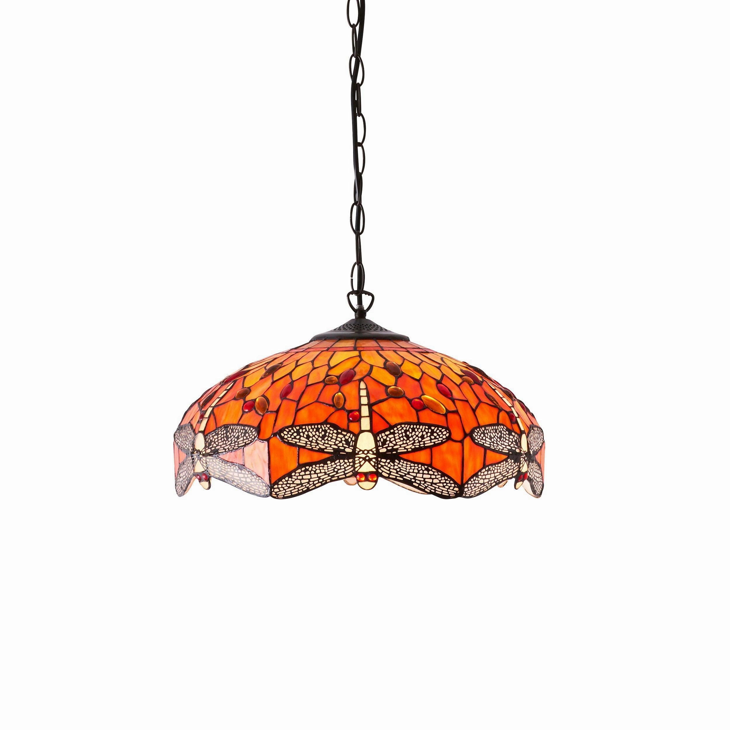 Flame Dragonfly Medium Tiffany Ceiling Light, 1 Bulb Fitting