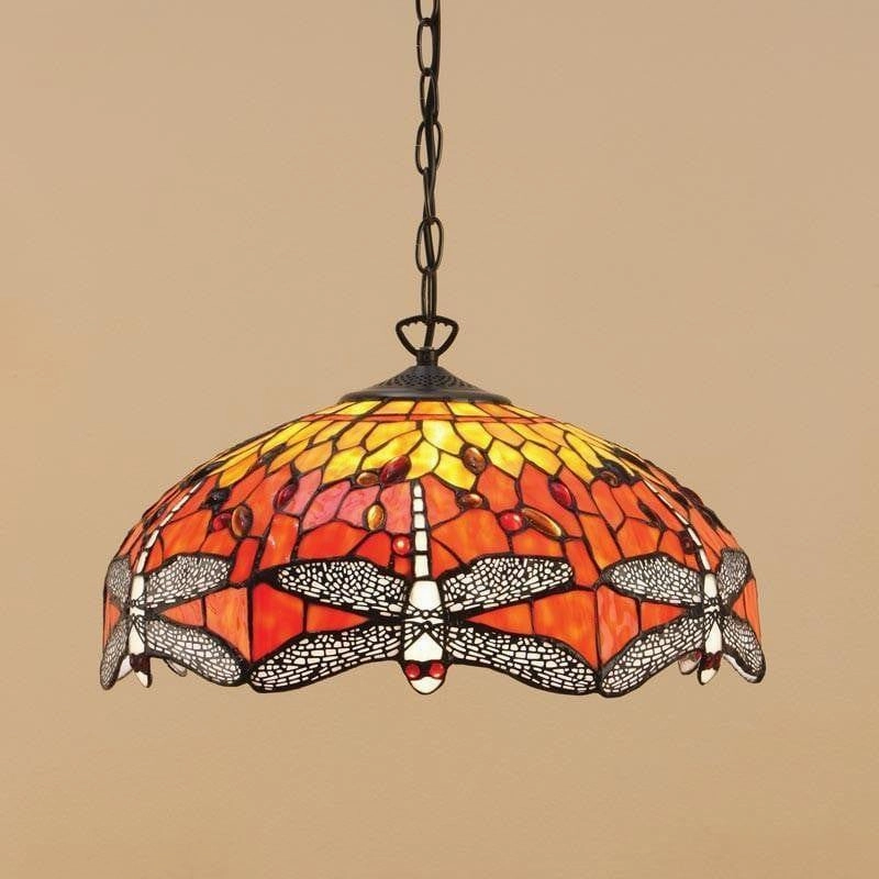 Flame Dragonfly Medium Tiffany Ceiling Light, 1 Bulb Fitting