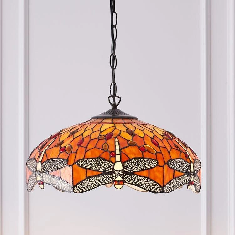 Flame Dragonfly Medium Tiffany Ceiling Light - 3 Bulb Fitting recessed ceiling spot lamp