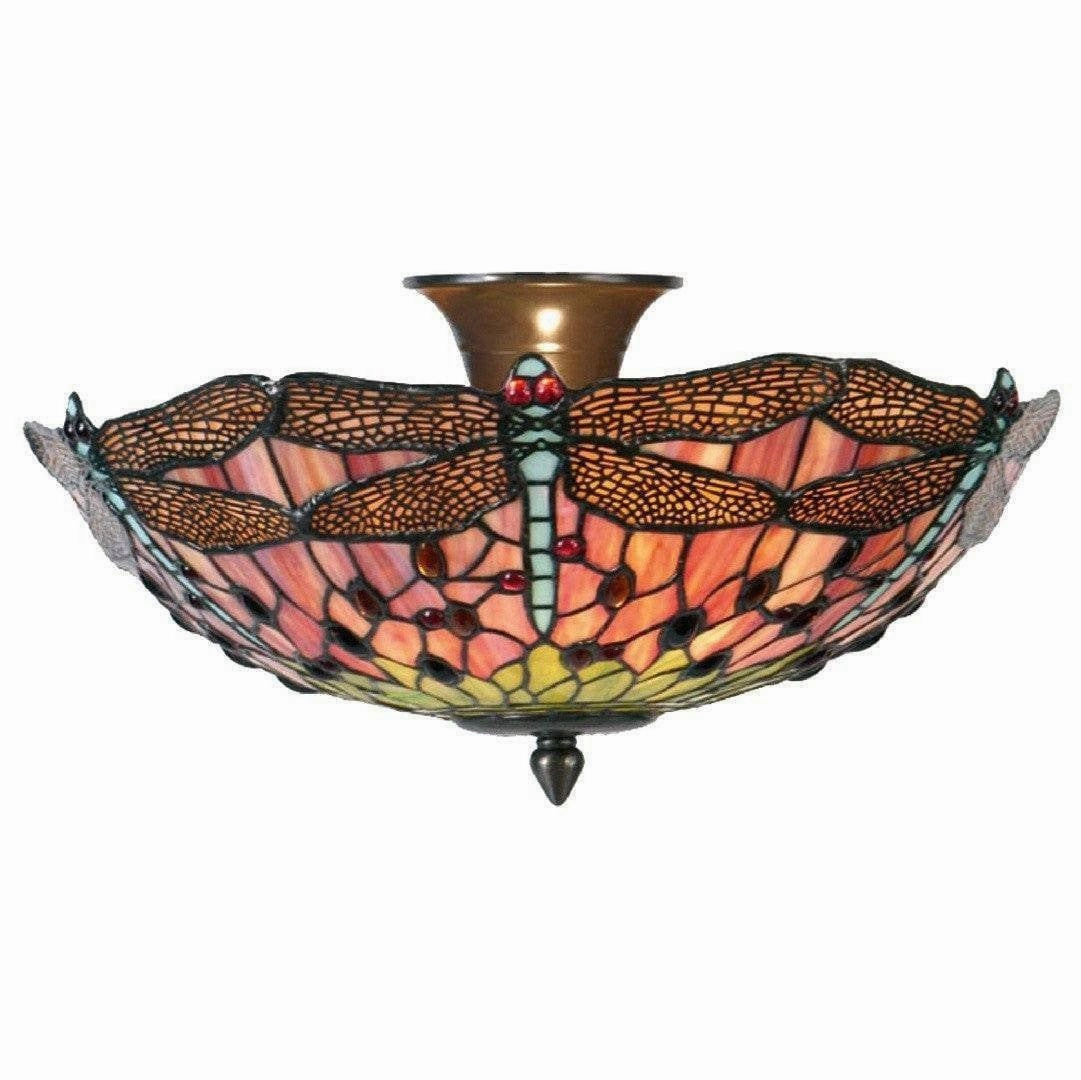 Flame Dragonfly Semi Flush Tiffany Ceiling Light recessed ceiling spot lamp