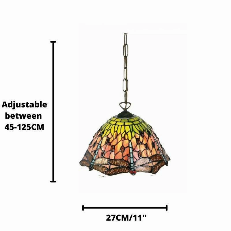 Flame Dragonfly Small Tiffany Ceiling Light - 1 Bulb Fitting