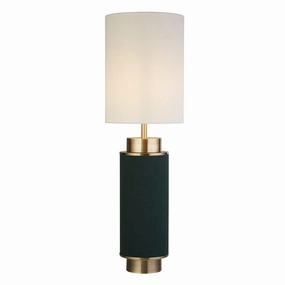 Flask 1 Light Green Linen & Brass Table Lamp - White Shade energy-saving LED light