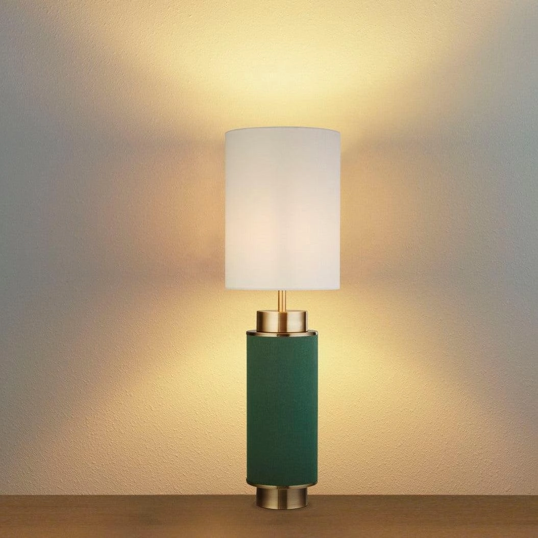 Flask 1 Light Green Linen & Brass Table Lamp - White Shade