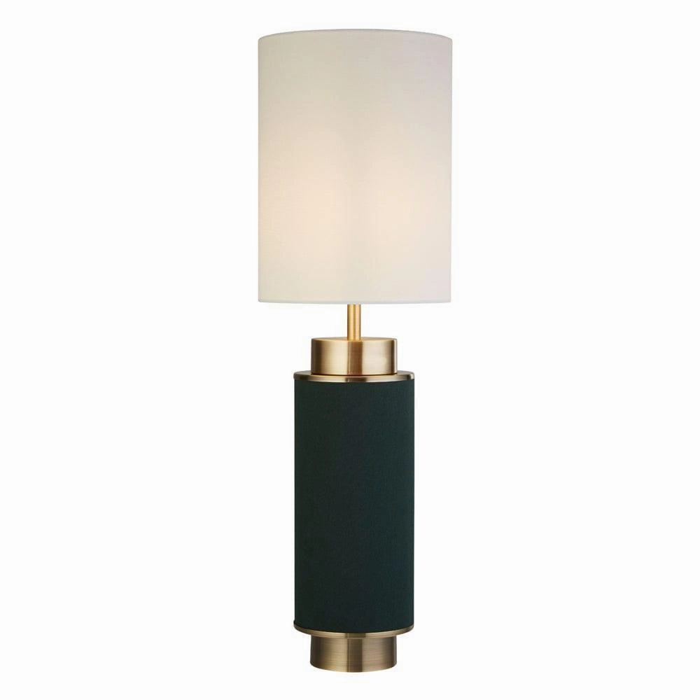 Flask 1 Light Green Linen & Brass Table Lamp - White Shade energy-saving LED light