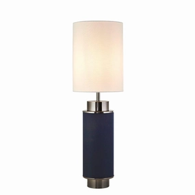 Flask Blue Linen & Black Nickel Table Lamp - White Shade energy-saving LED light