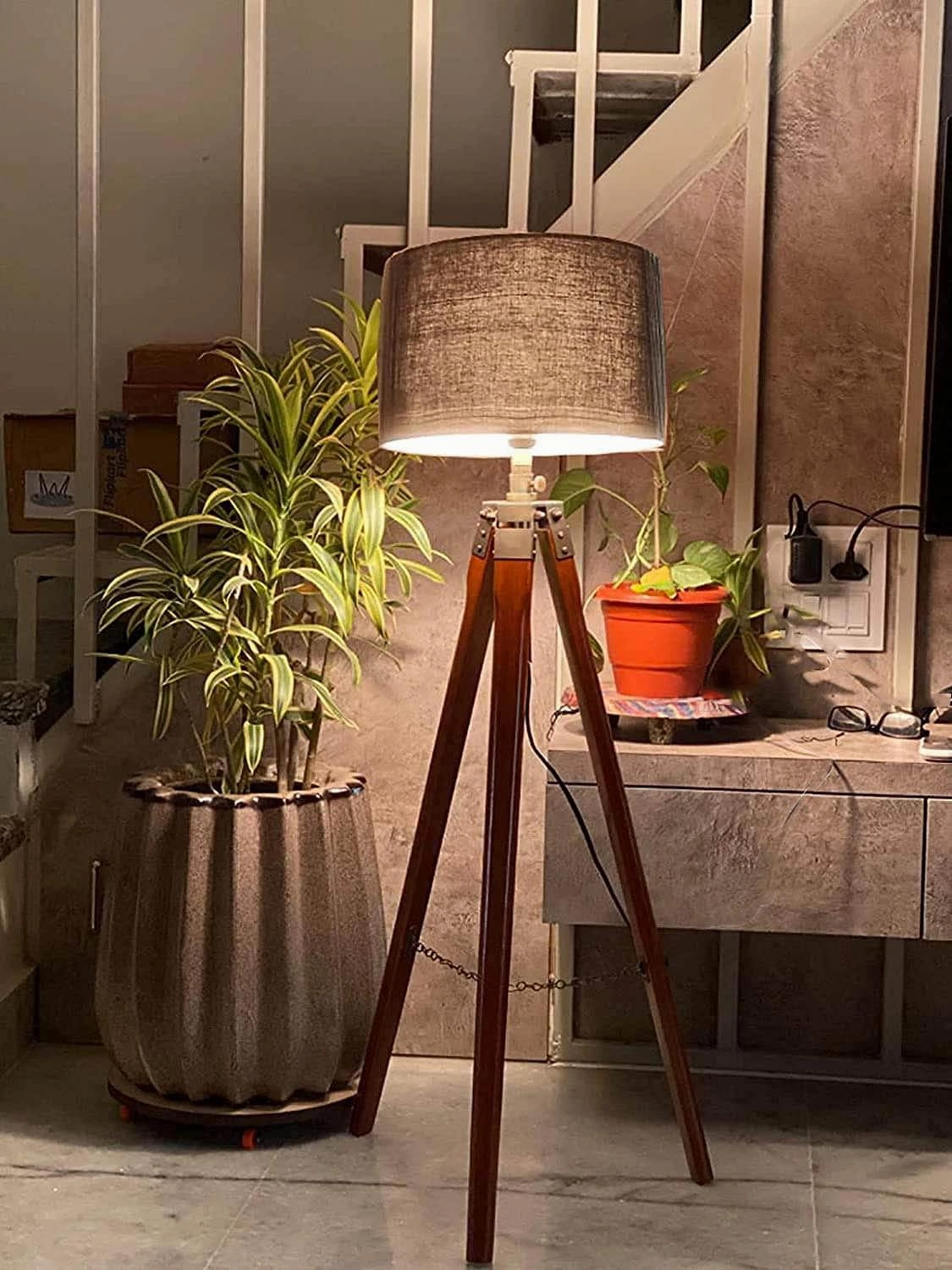 Floor Lamp for Living Room, Bed Room with Wooden Crafter Stand, Modern Decorative Lamp in Black Shade Brown Stand (Bulb Included) decorative ceiling fixture