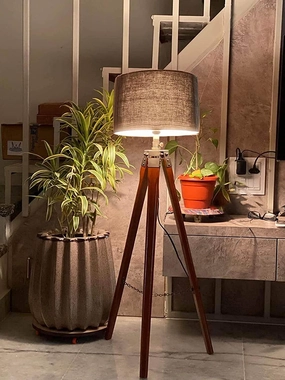 Floor Lamp for Living Room, Bed Room with Wooden Crafter Stand, Modern Decorative Lamp in Black Shade Brown Stand (Bulb Included) decorative ceiling fixture