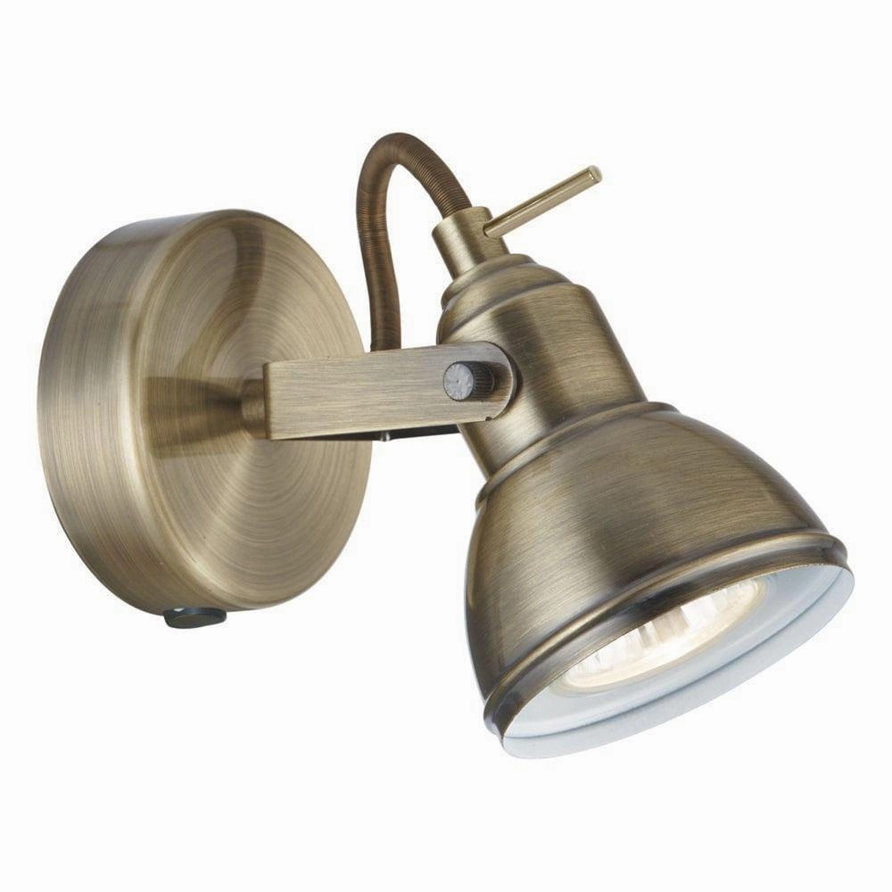 Focus 1 Light Antique Brass Adjustable Spotlight - Switched tall arc lamp for living room