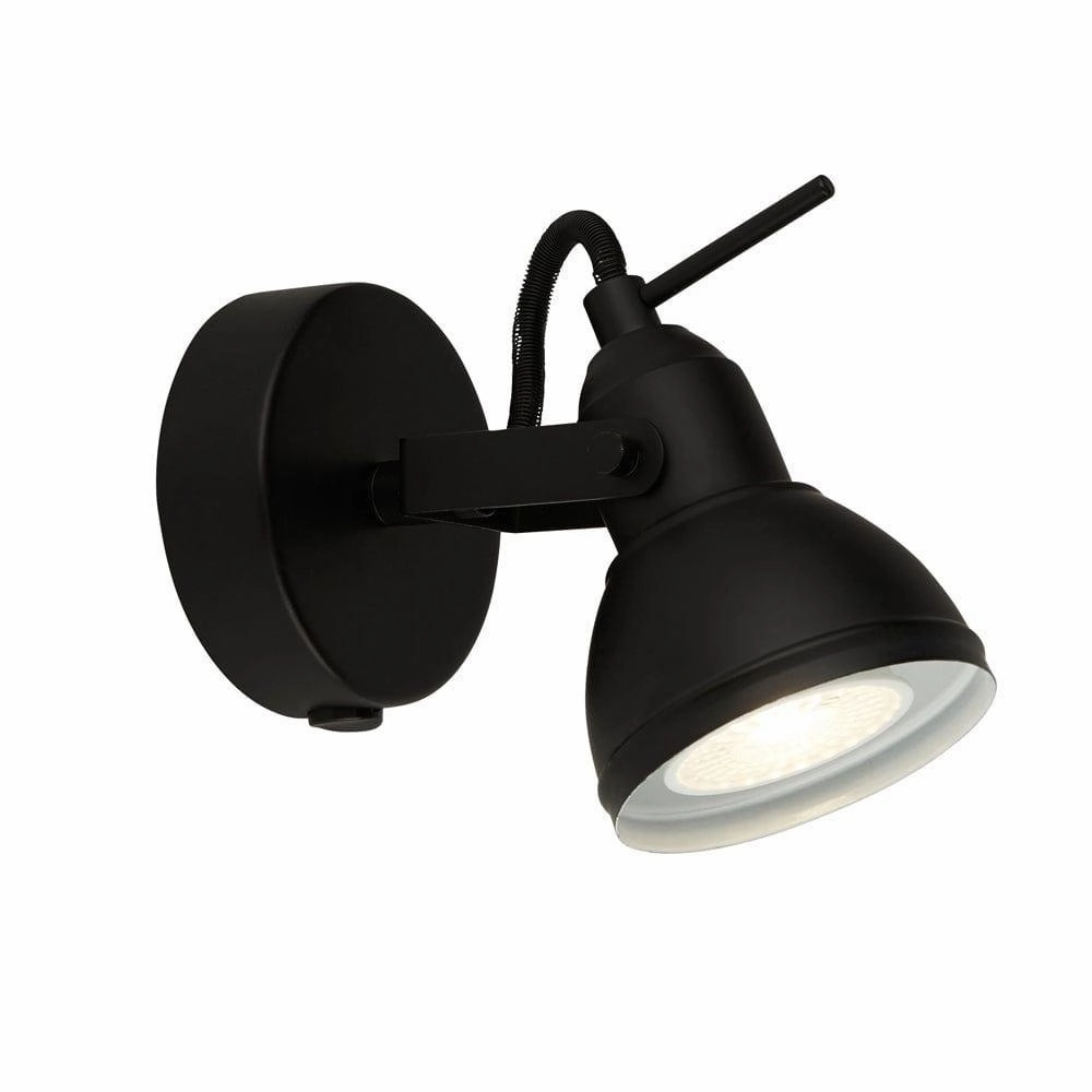 Focus 1 Light Black Adjustable Spotlight - Switched white ceiling lamp