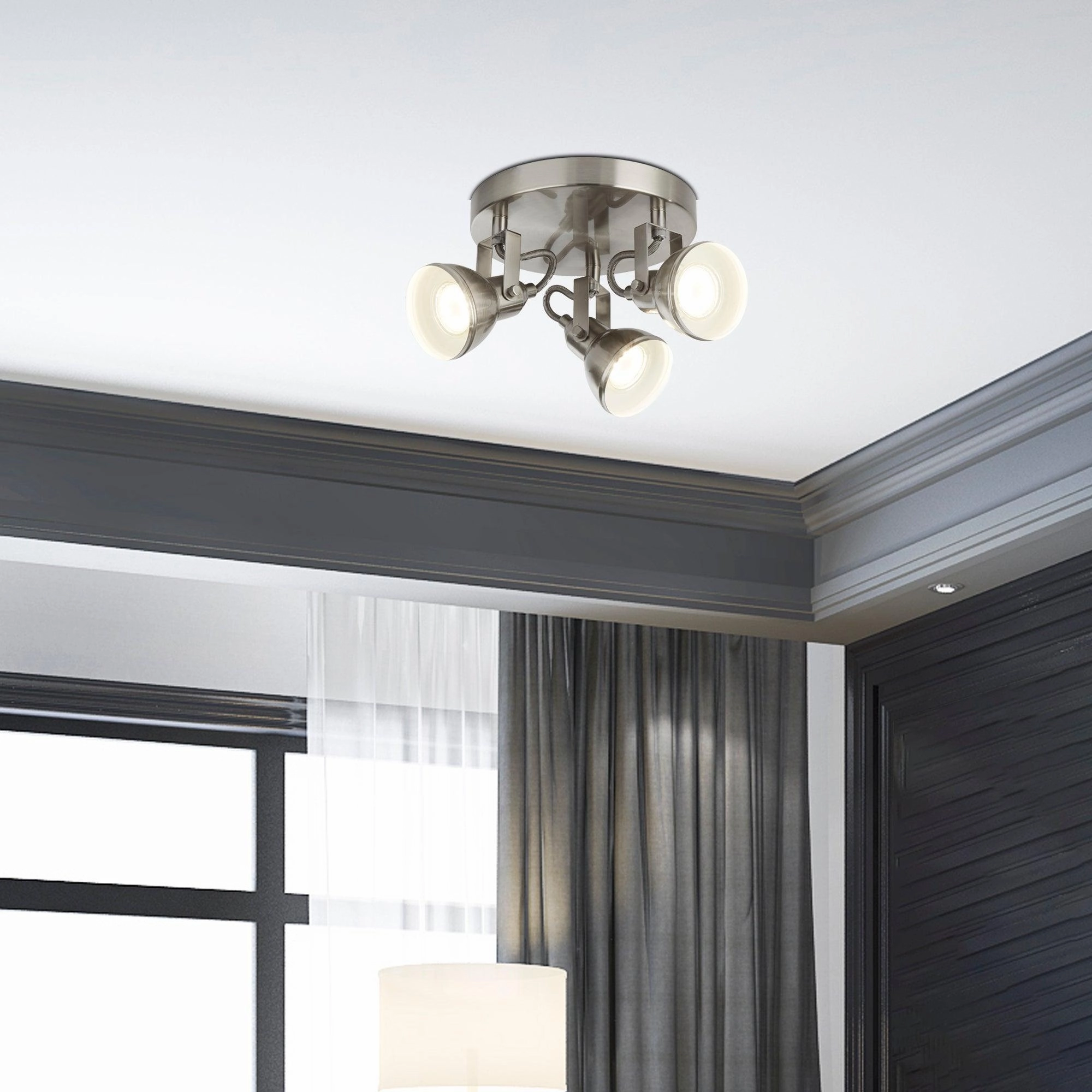 Focus 3 Light Satin Silver Adjustable Ceiling Spotlights