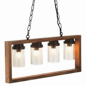Folke 4 Light Wooded Frame Ceiling Pendant - Glass Shades white ceiling lamp