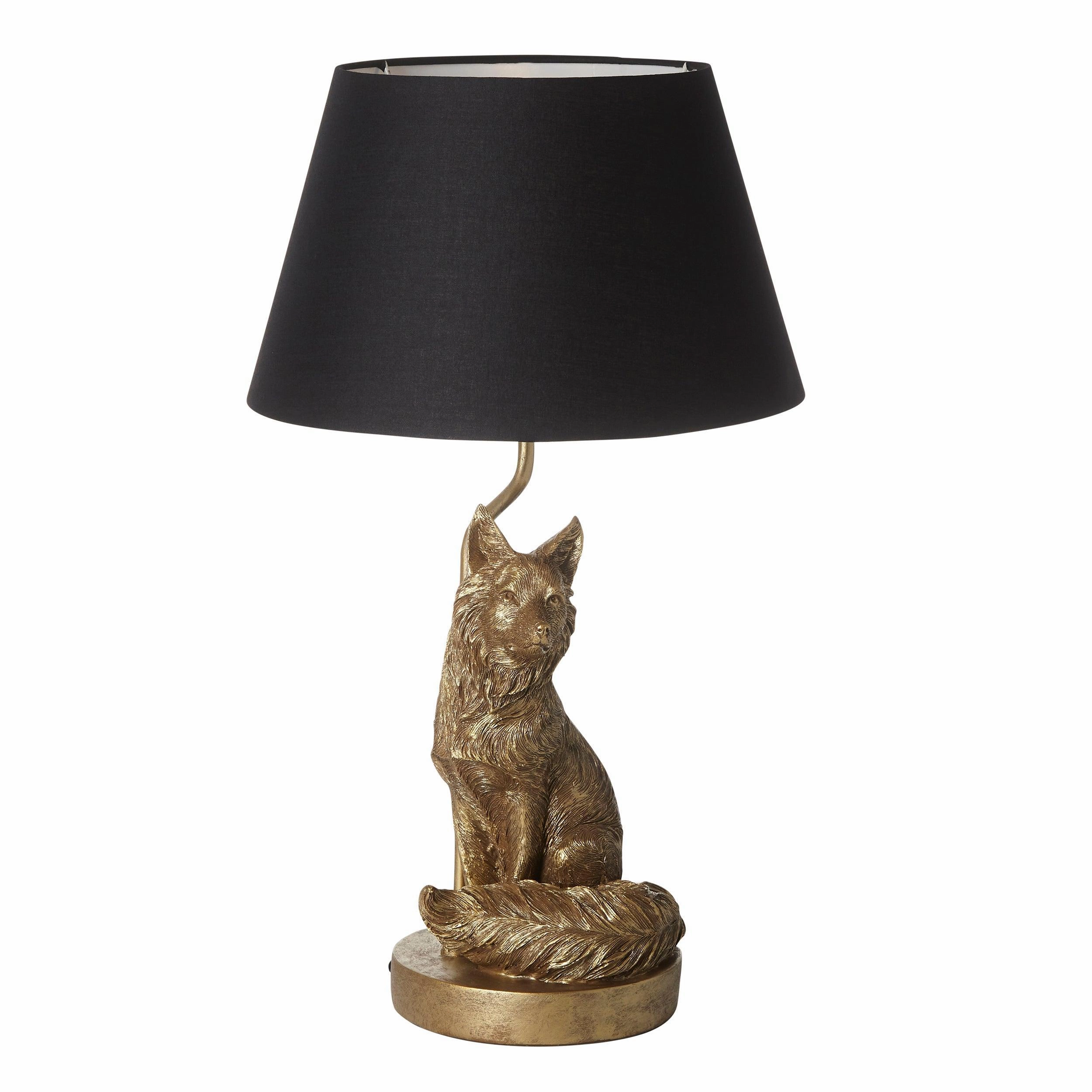 Fox Figurine Gold Table Lamp - Black Shade