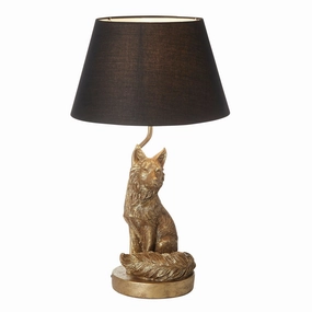 Fox Figurine Gold Table Lamp - Black Shade energy-saving LED light