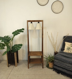 Francis Wooden Floor Lamp with Brown Base and Jute Fabric Lampshade (BULB NOT INCLUDED) creative lampshade design