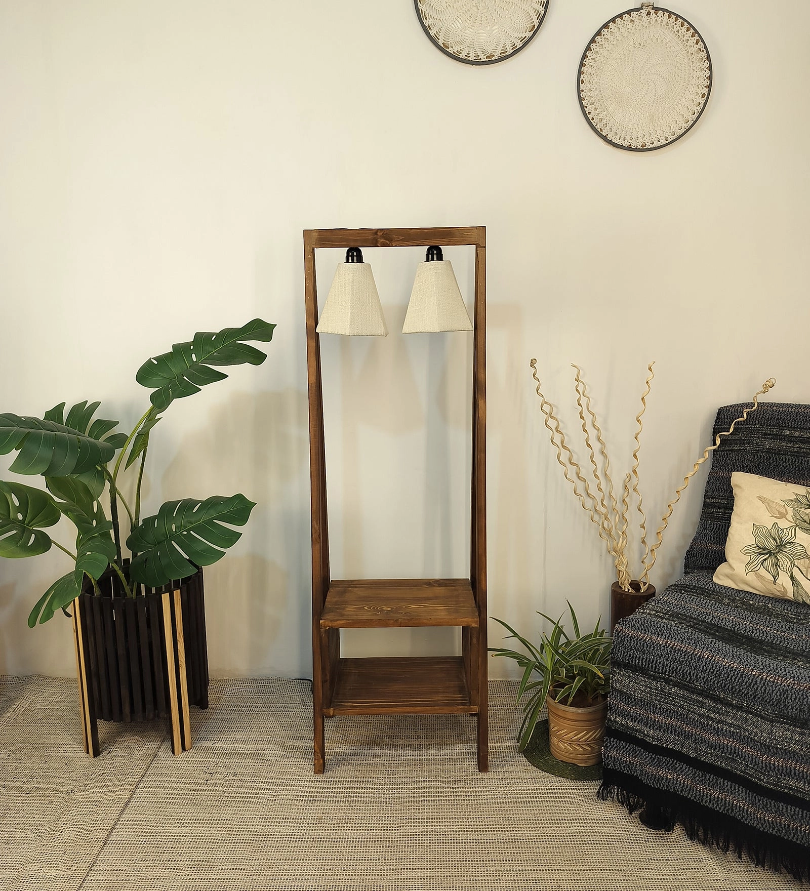 Francis Wooden Floor Lamp with Brown Base and Jute Fabric Lampshade (BULB NOT INCLUDED) decorative ceiling fixture