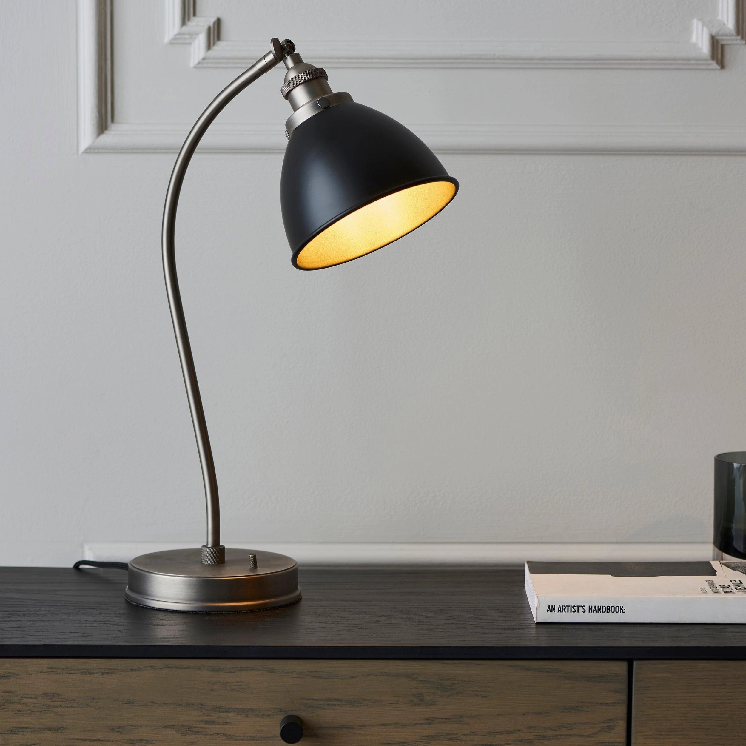Franklin Industrial Pewter & Black Metal Shaded Table Lamp