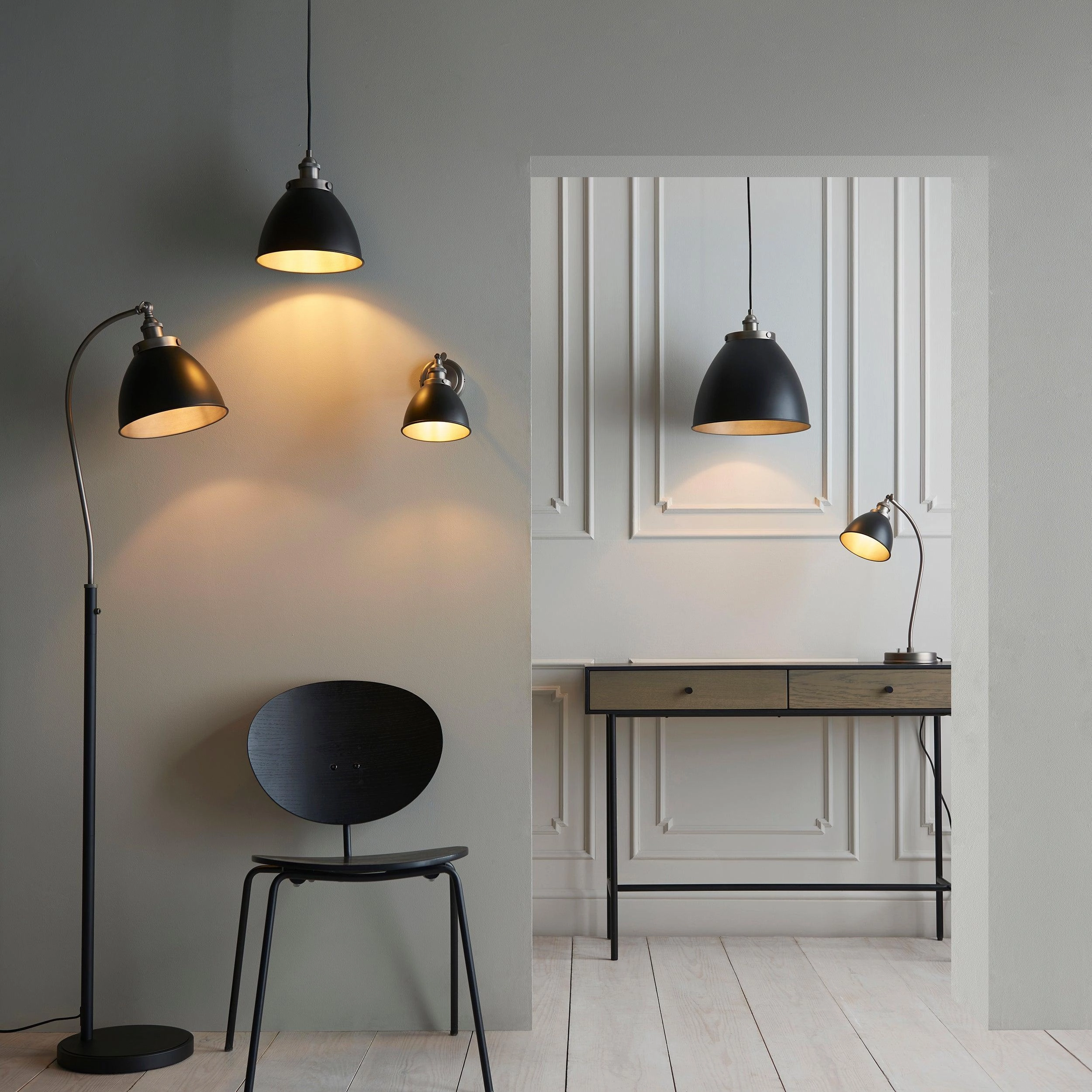 Franklin Industrial Pewter & Black Metal Shaded Table Lamp