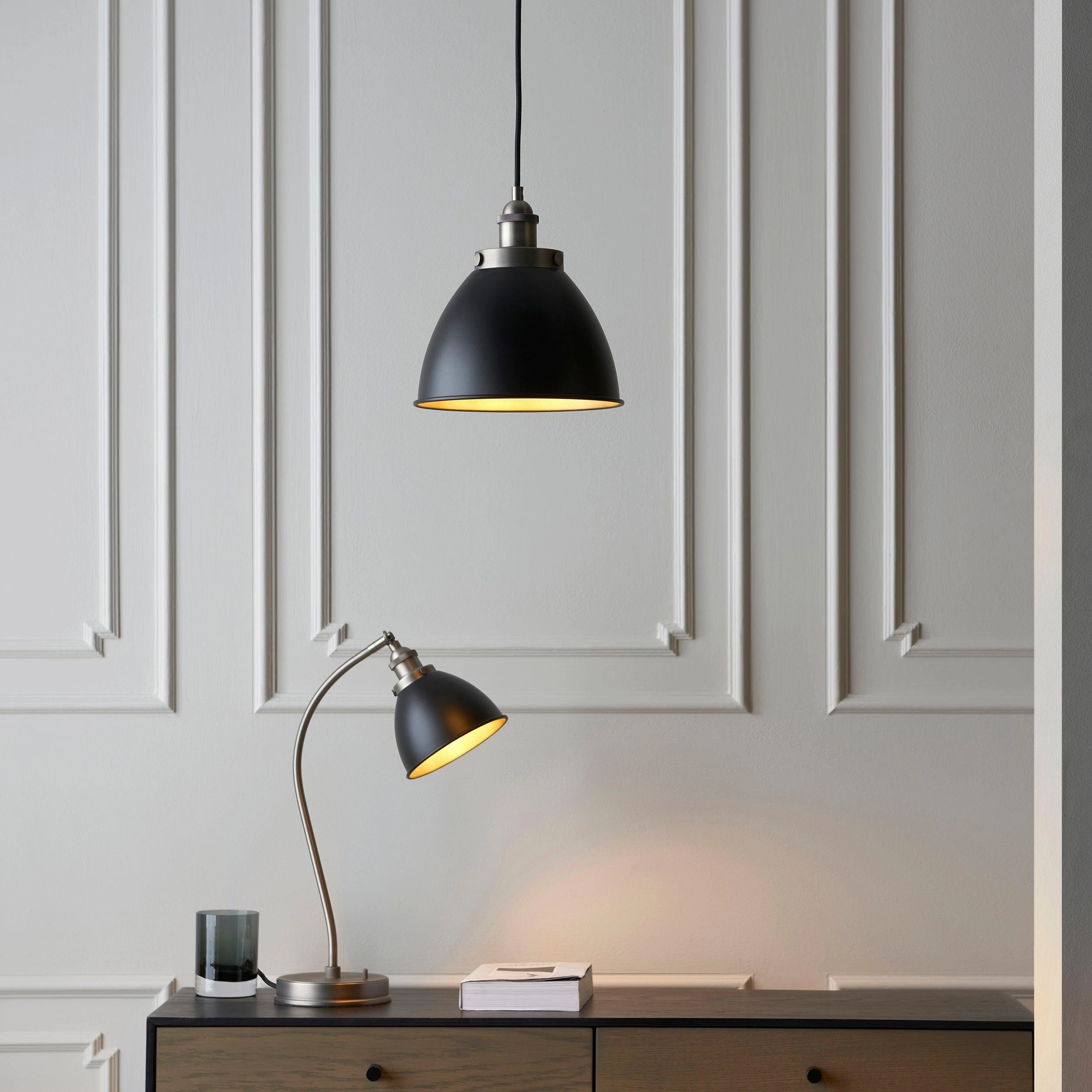 Franklin Industrial Pewter & Black Metal Shaded Table Lamp