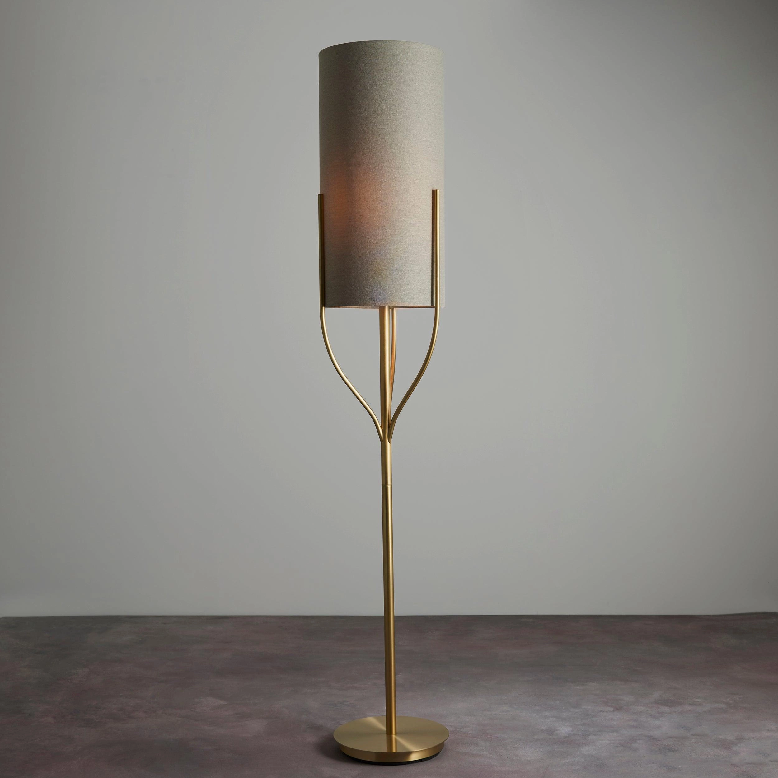 Fraser Brass Floor Lamp With Natural Linen Shade