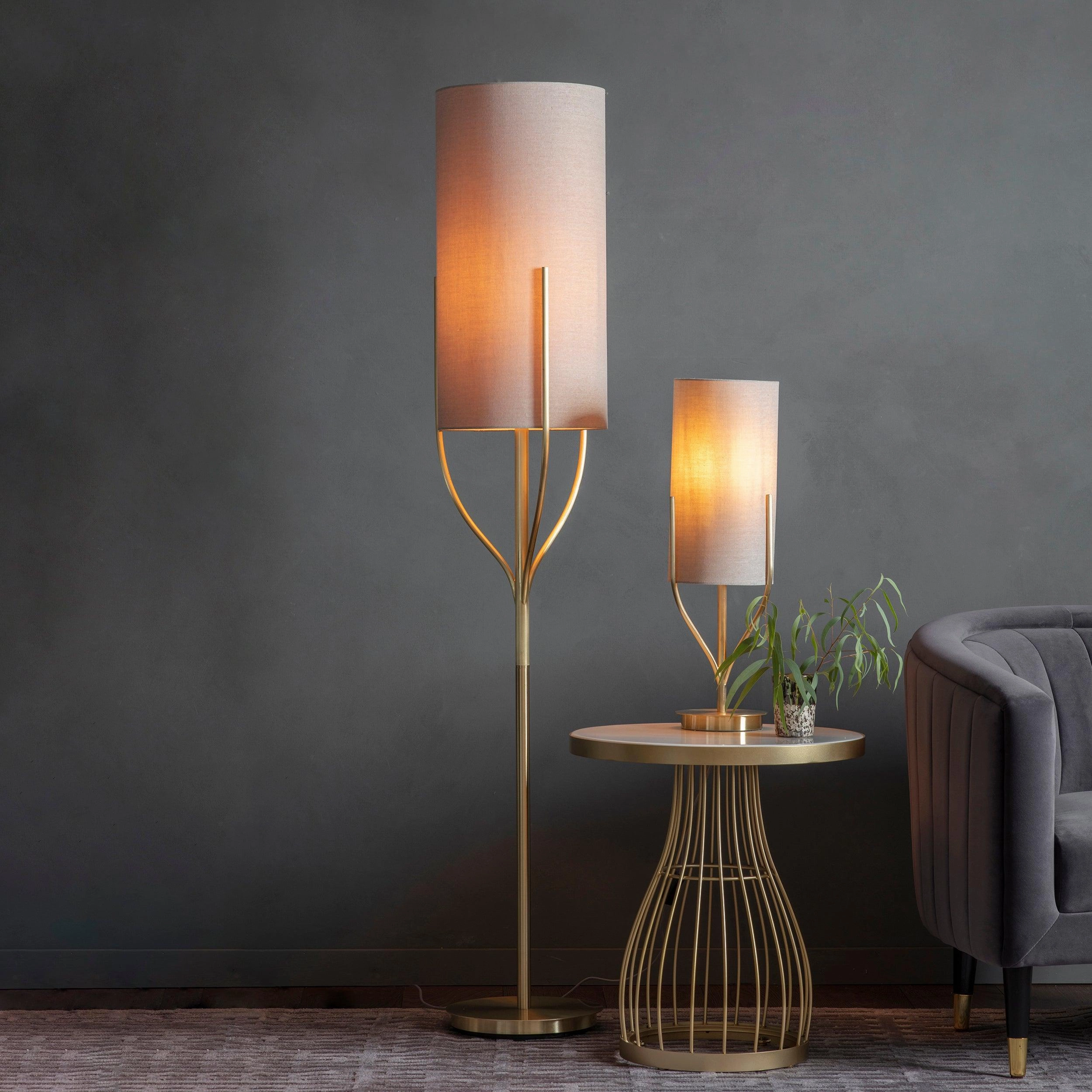 Fraser Brass Floor Lamp With Natural Linen Shade
