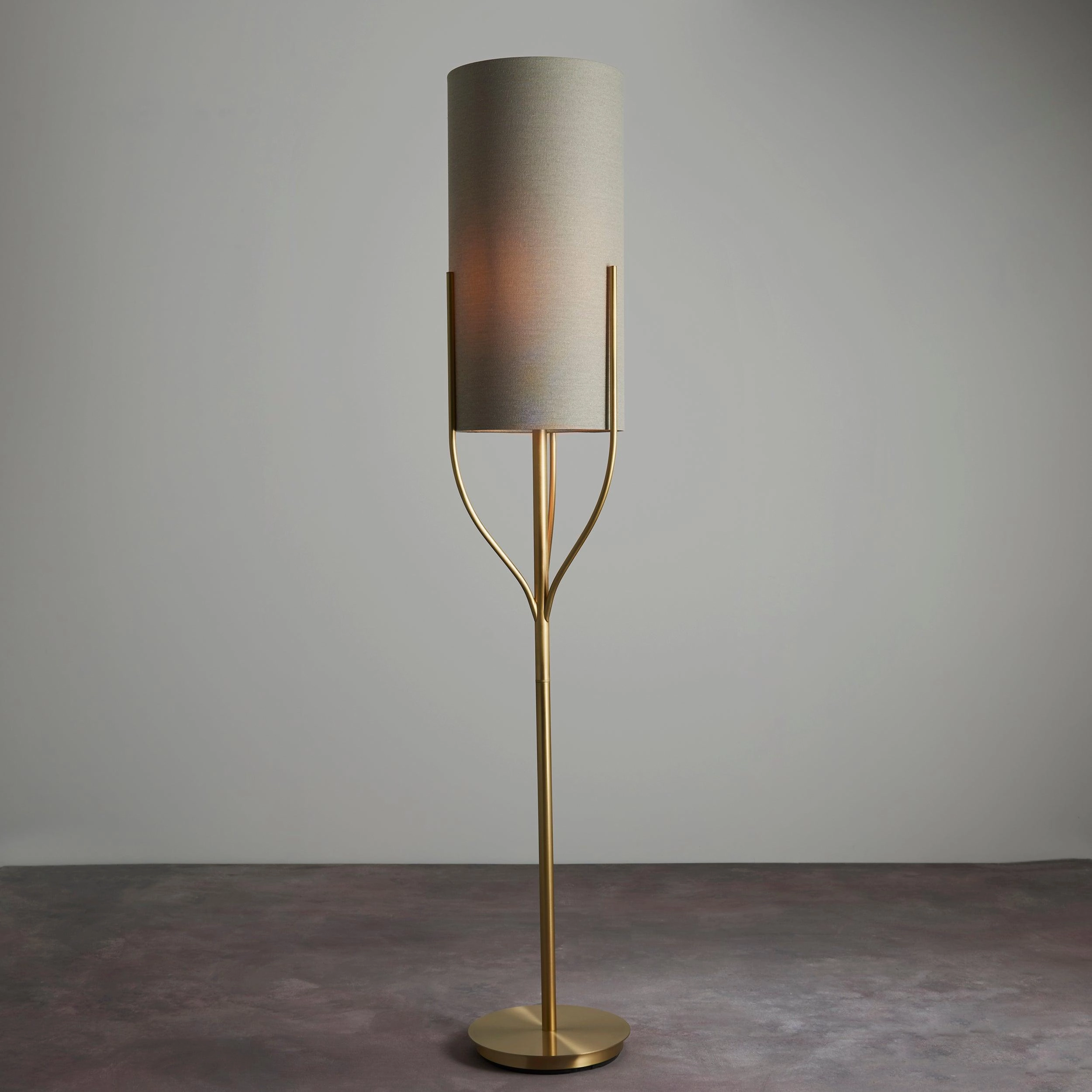 Fraser Brass Floor Lamp With Natural Linen Shade