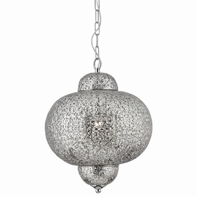 Fretwork 1 Light Moroccan Inspired Shiny Nickel Pendant ambient ceiling fixture