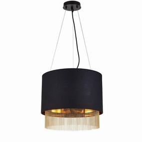 Fringe 3 Light Black Pendant - Black Shade With Gold Chain ambient ceiling fixture