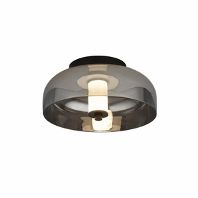Frisbee 1 Light Black LED Ceiling Flush - Smoked Glass Shade white ceiling lamp